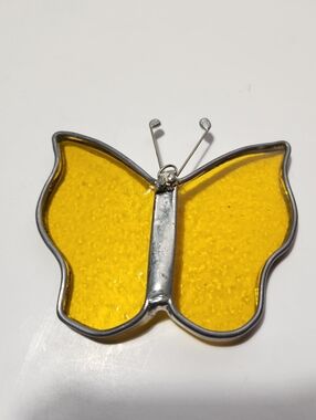 Yellow Blue and red Stained Glass Butterfly Pendant